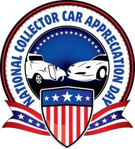 emblem showing 2 collector cars with a patriotic theme